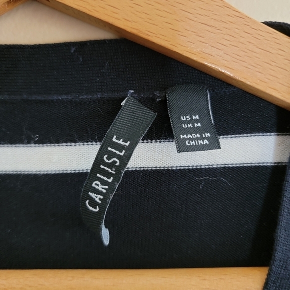 Carlisle | Black & White Striped Silk Blend Snap Front Cardigan Sweater - Picture 4 of 5